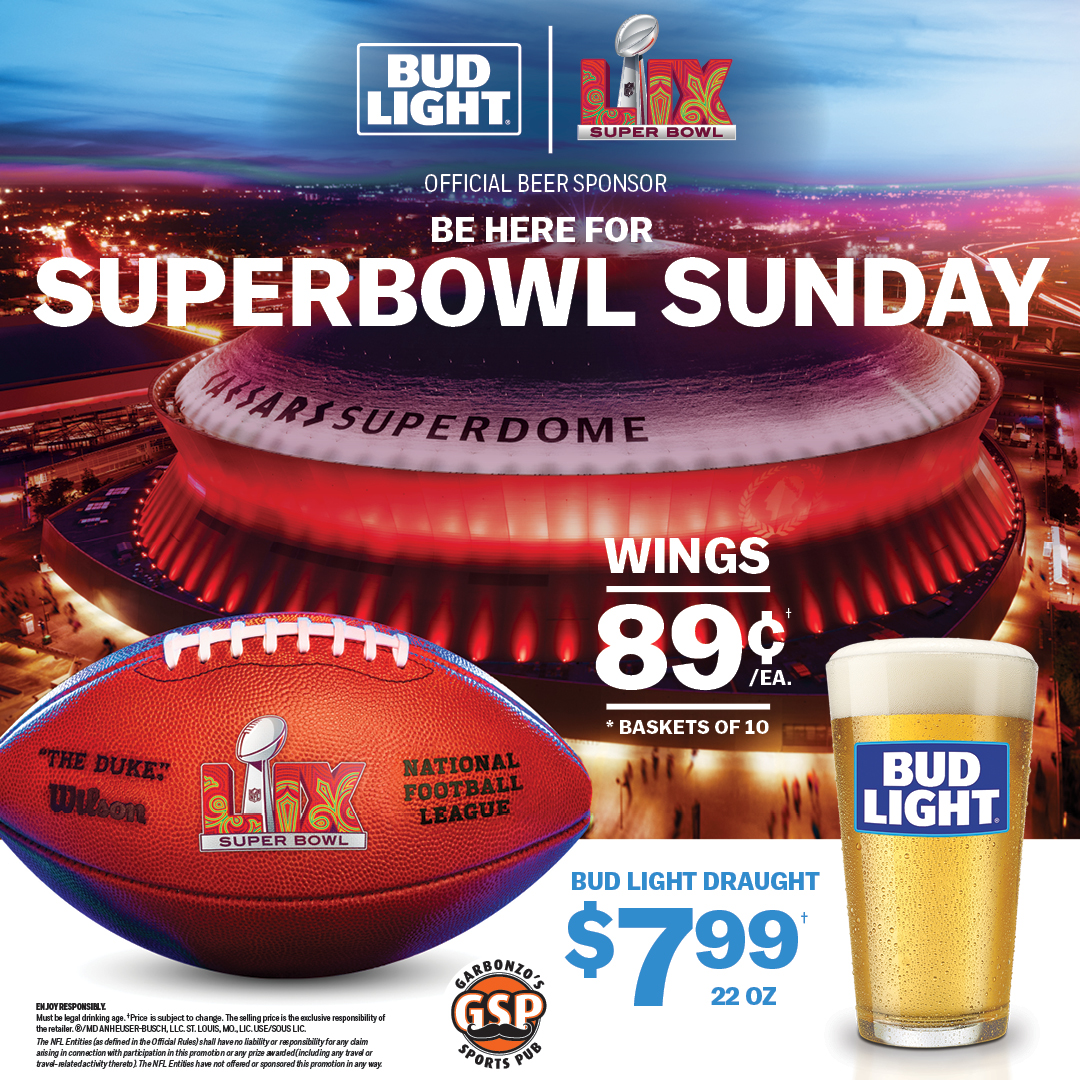 🟠 Superbowl Sunday @ Garbonzo’s Sports Pub